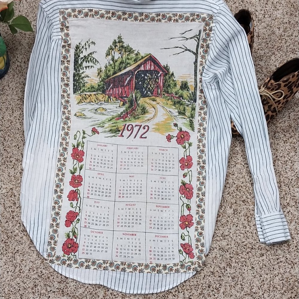 2896 Size 1X Universal Thread Blue and White Upcycled Button Down Shirt